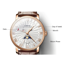 LOBINNI - luxury Quartz watch - moon phase - waterproof - leather strap - black / brownWatches