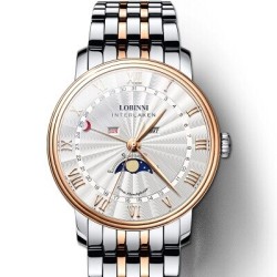 LOBINNI - luxe Quartz horloge - maanstand - waterdicht - edelstaal - goud/witHorloges