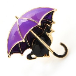Cat under umbrella - broochBroches