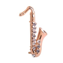 Saxophon aus goldenem Kristall - Brosche