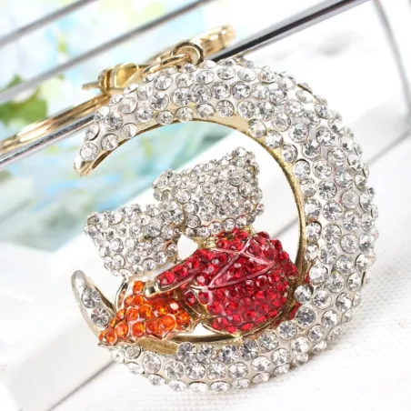 Moon crescent / cat's couple - crystal keychainKeyrings