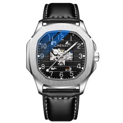 CHENXI - automatisch mechanisch quartz horloge - waterdicht - skeleton design - zilver/zwartHorloges