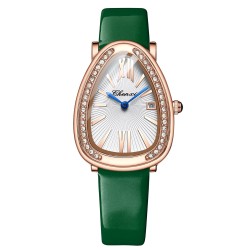 CHENXI - elegant quartz horloge met strass - waterdicht - lederen band - groenHorloges