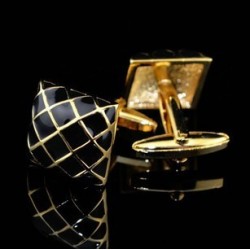 Goud - zwart geruit design - vierkante manchetknopenManchetknopen