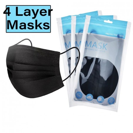 Beschermende gezichts-/mondmaskers - wegwerpbaar - 4-laags - zwart - 50 stuksMondmaskers