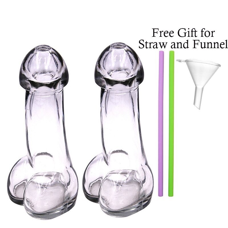 Penis shaped drinking glass - with straws / funnel - 150 ml - 2 piecesBar supply