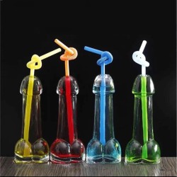 Trinkglas in Penisform - mit Strohhalm / Trichter - 150 ml - 2 Stück