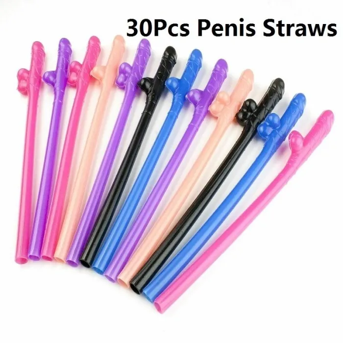 Penisvormige rietjes - kunststof - 30 stuksBar producten