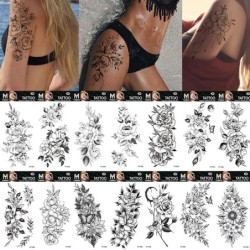 Schwarze Blumen - temporäres Tattoo - Aufkleber