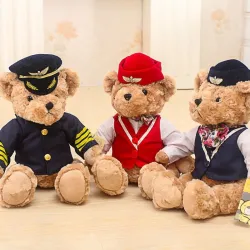 Piloot/kapitein teddybeer - stewardess - knuffelKnuffels