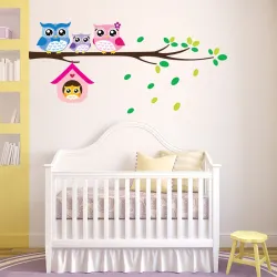 Uilenfamilie op boom / vogels - vinyl muursticker - verwijderbaarMuurstickers