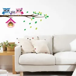 Uilenfamilie op boom / vogels - vinyl muursticker - verwijderbaarMuurstickers