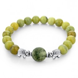 Grüne Natursteinperlen / silberner Elefant - Armband