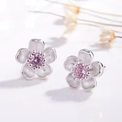 Kersenbloesem met roze zirconia - oorknopjes - 925 sterling zilverOorbellen