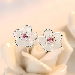 Kersenbloesem met roze zirconia - oorknopjes - 925 sterling zilverOorbellen