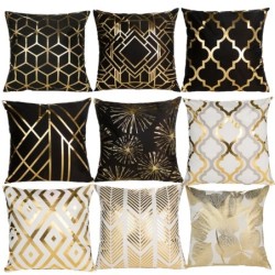 Weiß / schwarzer Kissenbezug - goldenes geometrisches Muster - 45 cm * 45 cm