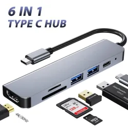6 in 1 HUB - type-C - USB 3.0 - HDMI-compatibel - splitter - adapterHubs