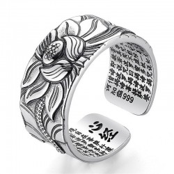 Boeddhistische hart sutra ring - lotus - zilver - aanpasbaar - unisexRingen