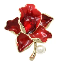 Bloem met kristal / parel - gouden brocheBroches