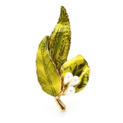 Groen blad met parels - brocheBroches