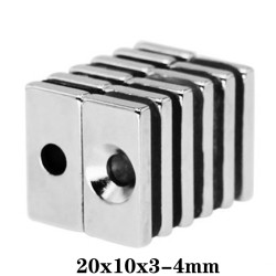 N35 - Neodym-Magnet - starker Block - 20 mm * 10 mm * 3 mm - mit 4 mm Loch