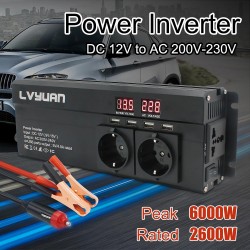 6000W - DC 12V/24V naar AC 220V - LED-display - auto-omvormer - omvormer - oplader - transformatorOmvormer