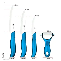 Keramische messen met deksels / dunschiller - Set van 4 stuksKeramisch