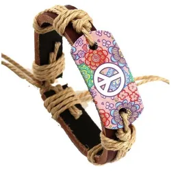 Retro leren armband - bloemenprintArmbanden