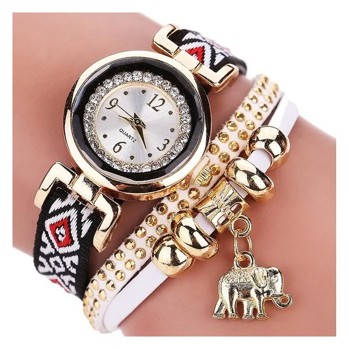 Multilayer armband - met horloge / steentjes / olifantArmbanden