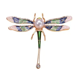 Kristallen libelle met parel - brocheBroches
