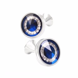 Rond blauw glas / kristallen - zilveren manchetknopenManchetknopen