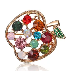 Appelvormige broche met kristallenBroches