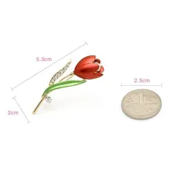 Rode tulp met kristallen - brocheBroches