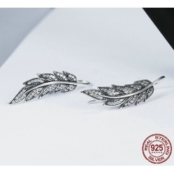 Federförmige Ohrringe mit silbernen Kristallen - 925er Sterlingsilber