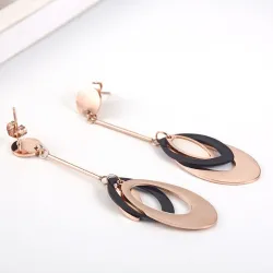 Rose gold long earrings - triple oval circlesEarrings