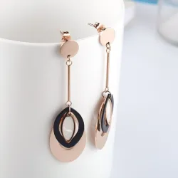 Rose gold long earrings - triple oval circlesEarrings