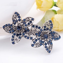Elegant hair clip - double blue crystal flowersHaarspelden