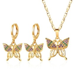 Golden jewellery set - with butterflies - earrings / necklaceJewellery Sets