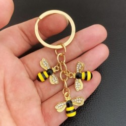 Crystal bees / honeycomb - golden keychainKeyrings
