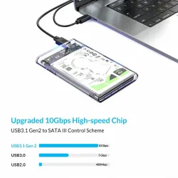 ORICO - 2.5inch - transparante HDD behuizing - met kabel - type C Gen 2 - USB3.1HDD behuizing
