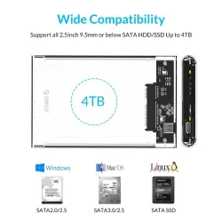 ORICO - 2.5inch - transparante HDD behuizing - met kabel - type C Gen 2 - USB3.1HDD behuizing