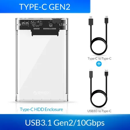 ORICO - 2.5inch - transparante HDD behuizing - met kabel - type C Gen 2 - USB3.1HDD behuizing