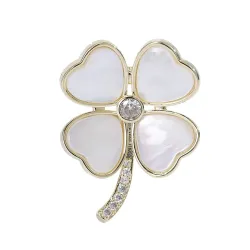 Broche klavertje vier - schelp / kristalBroches