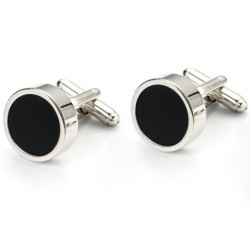Klassieke ronde zilveren manchetknopen - met zwart emailleManchetknopen