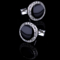 Elegante ronde zwarte manchetknopen met kristallenManchetknopen