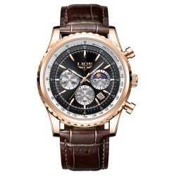 LUIK - luxe edelstalen Quartz horloge - lichtgevend - lederen band - waterdicht - rosé goud/zwartHorloges