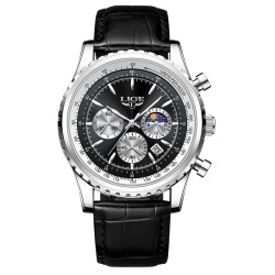 LUIK - luxe edelstalen quartz horloge - lichtgevend - lederen band - waterdicht - zwartHorloges