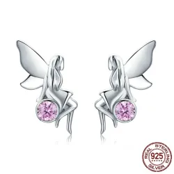 Bloemenfee / roze kristal - zilveren oorbellenOorbellen