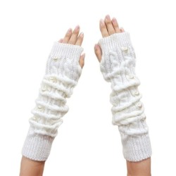 Long knitted gloves - fingerless - with decorative pearlsHandschoenen