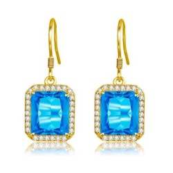Goldene Ohrringe mit blauem Kristalltopas / Strasssteinen